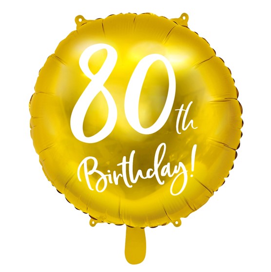 Balónik fóliový 80. narodeniny zlatý s bielym nápisom