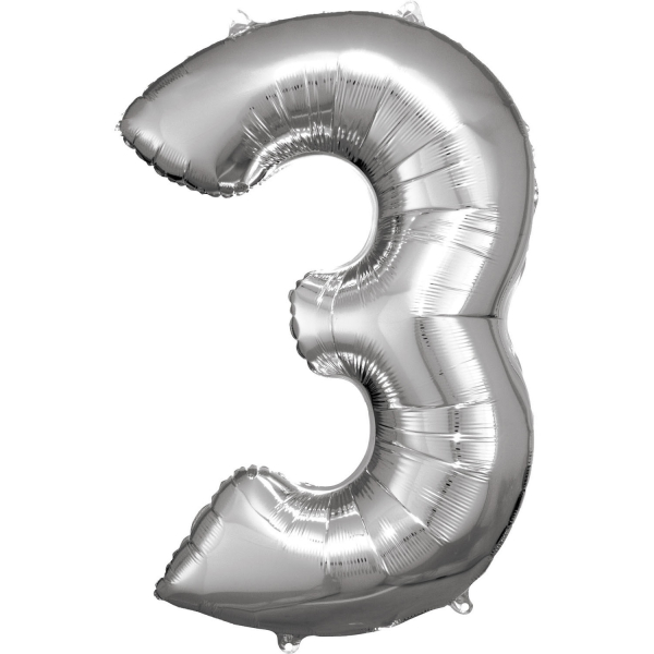 Balónik fóliový číslica 3 strieborný 53 x 88 cm
