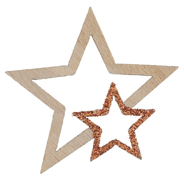 VIANOČNÉ konfety hviezdy drevené s glitrami Rose Gold 3,5x4cm 12ks