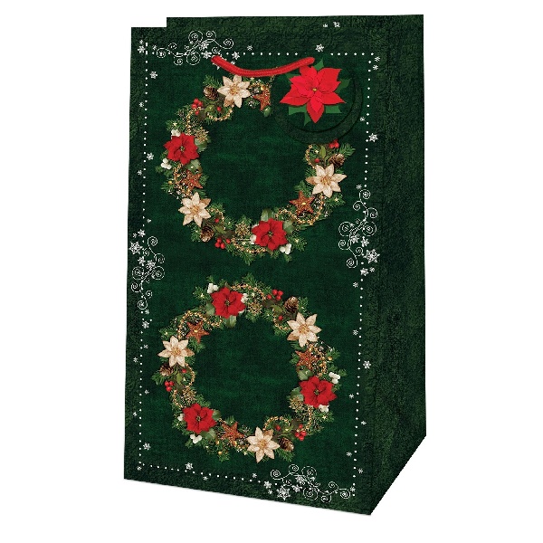 Taška darčeková Piccolo zelená Vianočný veniec 21 x 11 x 6,5 cm