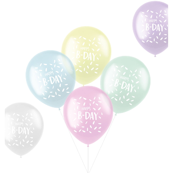 Balóniky latexové Happy B-day pastelový mix 33 cm 6 ks