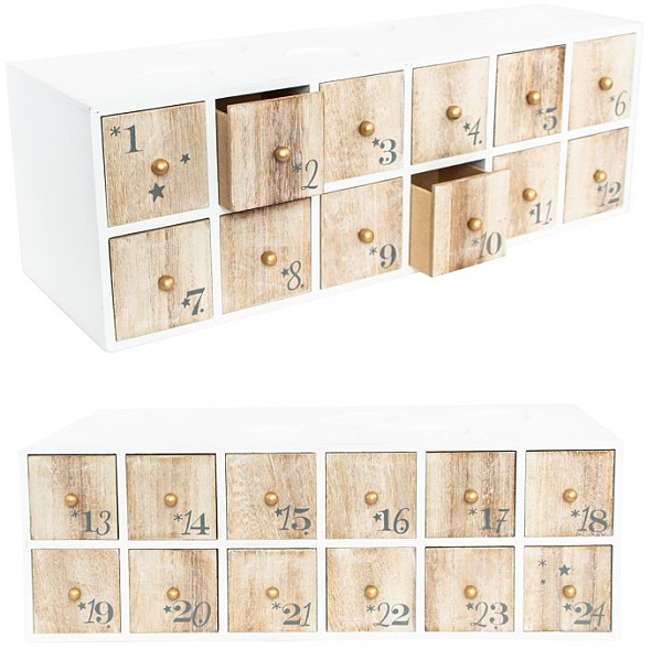 E-shop ADVENTNÝ kalendár drevený šuplíky 40,5 x 13,5 x 14 cm