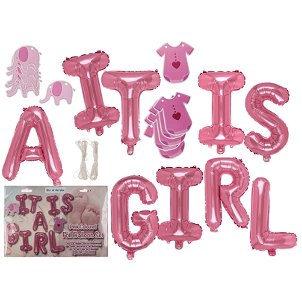 Balónikový nápis It is a Girl s papierovými dekoráciami 35 cm