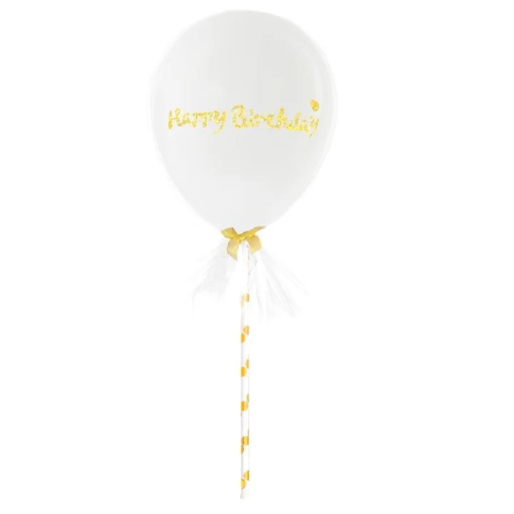 Balónik latexový biely s tylom Happy Birthday 13 cm