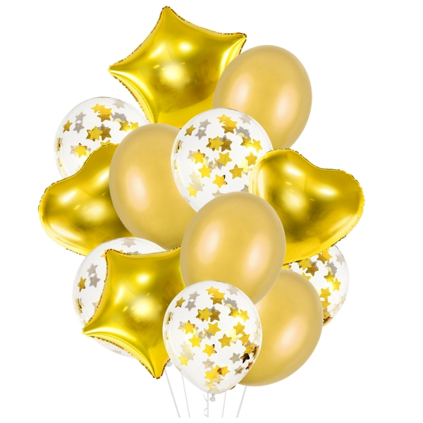 Balnkov buket Gold - 6 transparentn s hvzdikami - 4 foliov balnky  - 4 metalick zlat