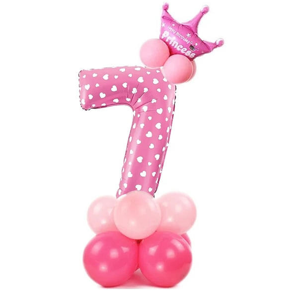 Balónový set Číslica 7 s korunkou na podstavci ružový