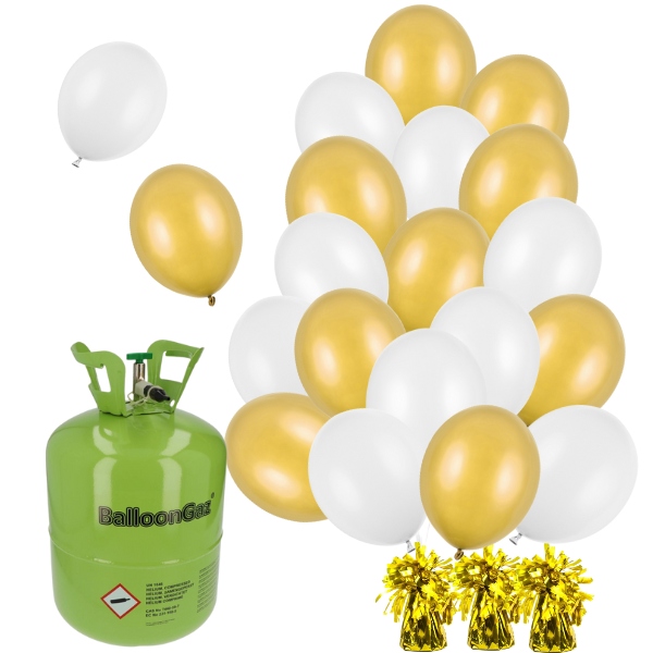 Hlium + 30 balnikov gold+ biela 23 cm + 3 zlat adl