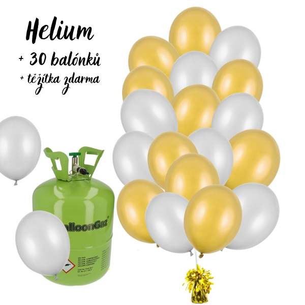 Hélium set - Výhodný set hélia a balónikov zlato - strieborné 30 ks