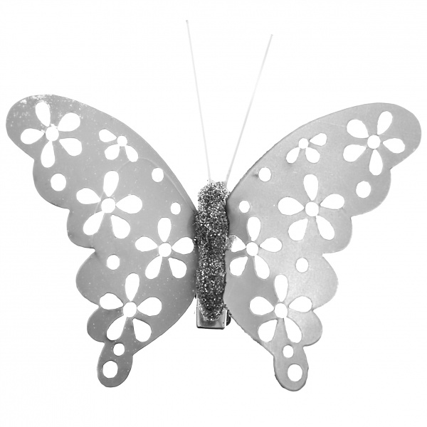 Motýľ dekoračný na klipe strieborný 4ks