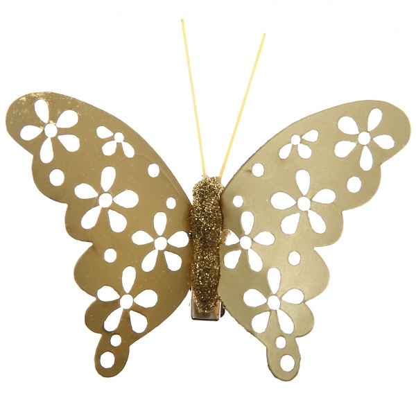 Motýľ dekoračný na klipe zlatý 4 ks