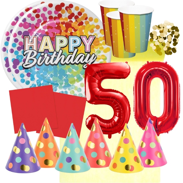 Party set pre 50 narodeniny - farebn oslava pre 6 osb