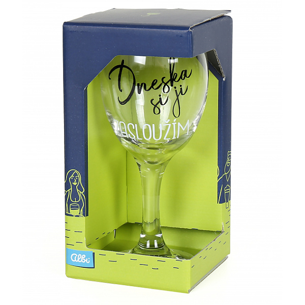 E-shop Sklenený pohár na víno s českým textom "Dneska si ji zasloužím"