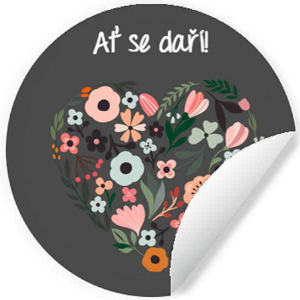 E-shop Samolepka "Ať se daří" - kvetinové srdce šedé 10 cm