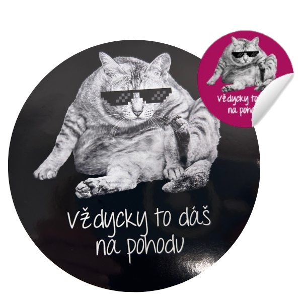 E-shop Samolepka "Vždycky to dáš na pohodu" Lenivá mačka/purple 10 cm