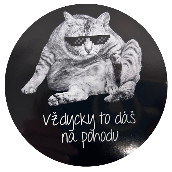 E-shop Samolepka "Vžycky to dáš na pohodu" Lenivá mačka šedá 10 cm