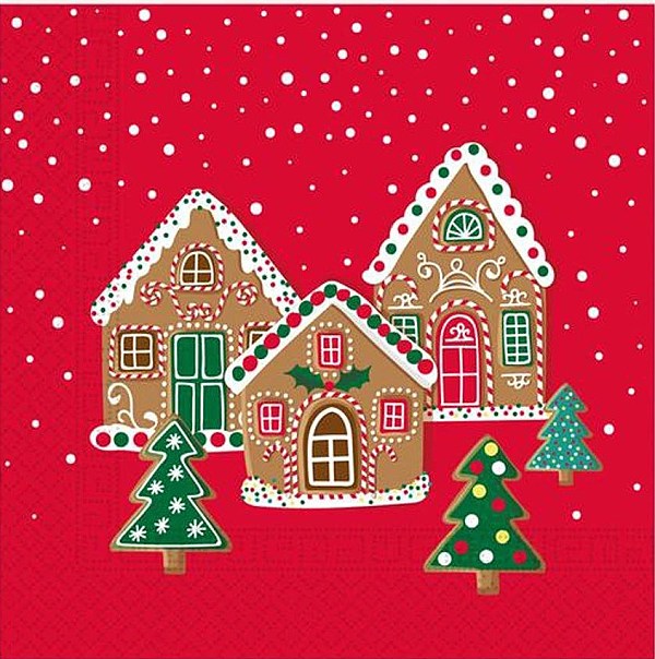 Ubrouky pap�rov� �erven� s pern�kovou chaloupkou 33x33 cm 20 ks