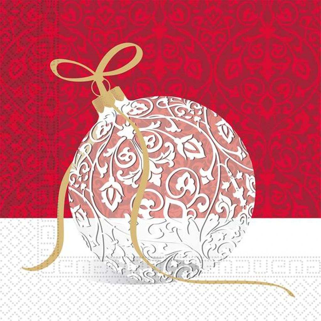 Ubrousky pap�rov� �erveno b�l� s ozdobou 33x33 cm 20 ks