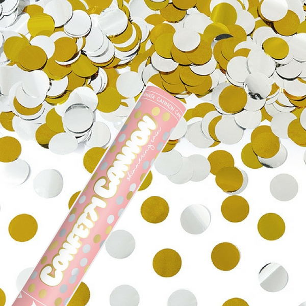 Vystreľovacie konfety zlaté a strieborné bodky 40 cm