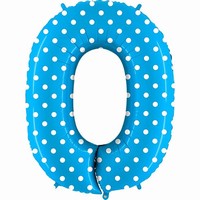 BALÓNEK FÓLIOVÝ číslo 0 modrý s puntíky 1 ks