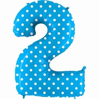 BALÓNEK FÓLIOVÝ číslo 2 modrý s puntíky 1 ks
