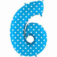 BALÓNEK FÓLIOVÝ číslo 6 modrý s puntíky 1 ks