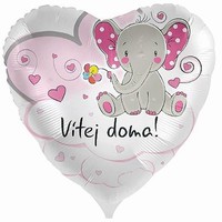 BALÓNEK fóliový Srdce Vítej doma Slon růžový 43cm