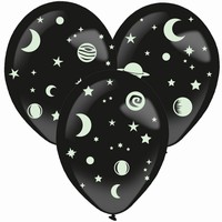 Balóniky latexové so svietiacimi samolepkami Vesmír 35,5 cm 3 ks