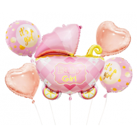 Balónový buket Kočík, ružový 5 ks