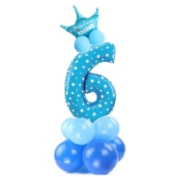 Balónový set Číslica 6 s korunkou na podstavci modrý