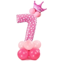 Balónový set Číslica 7 s korunkou na podstavci ružový
