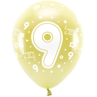 Balonky Eco 33 cm, slo "9", svtl zlat (1 bal. / 6 ks)