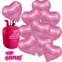 Helium  s balonky srdce r��ov� - 10 ks