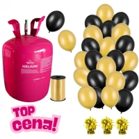 Helium s balonky  30 x 23 cm - ern zlat - 3 zlat ttka