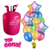 Helium s balnky - helium + 3x folie HB duha, 9 balnk duhov mix, ttko