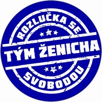 Placka s českým nápisom "Rozlučka se svobodou, Tým ženicha" modrá
