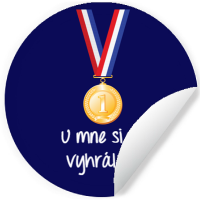 Samolepka "U mne si to vyhrl" Medaila modr 10 cm