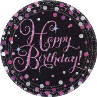 Taniere papierové Sparkling Celebrations Happy Birthday ružové 23 cm 8 ks