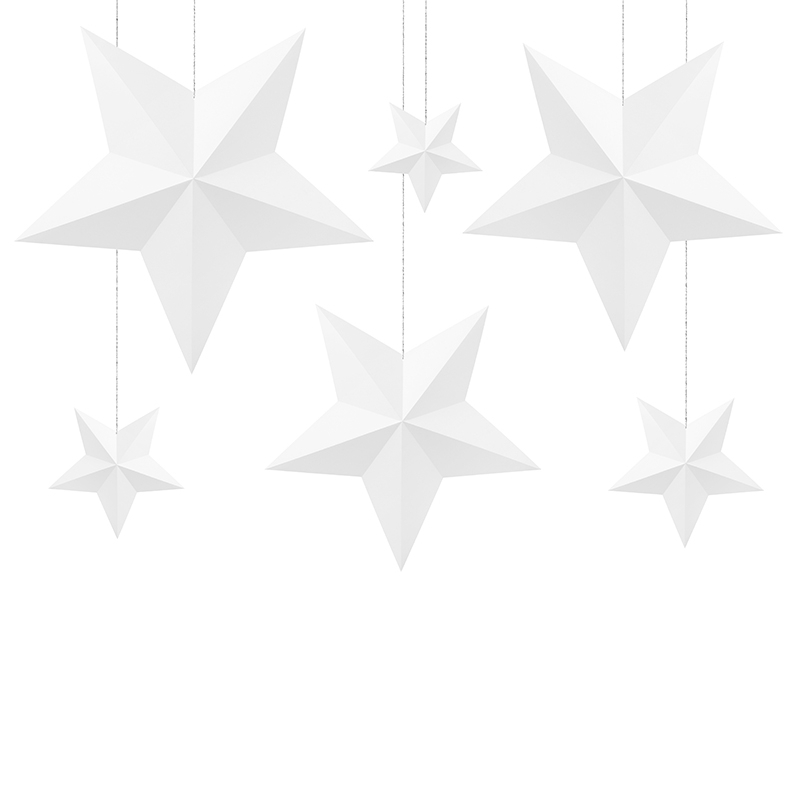 E-shop Dekorácia závesné hviezdy biele 6ks