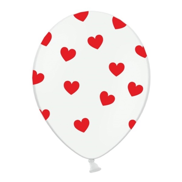 Balónik s POTLAČOU biely s červenými srdiečkami 6ks