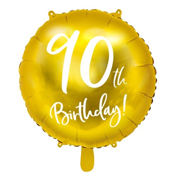 Balónik fóliový 90. narodeniny zlatý s bielym nápisom