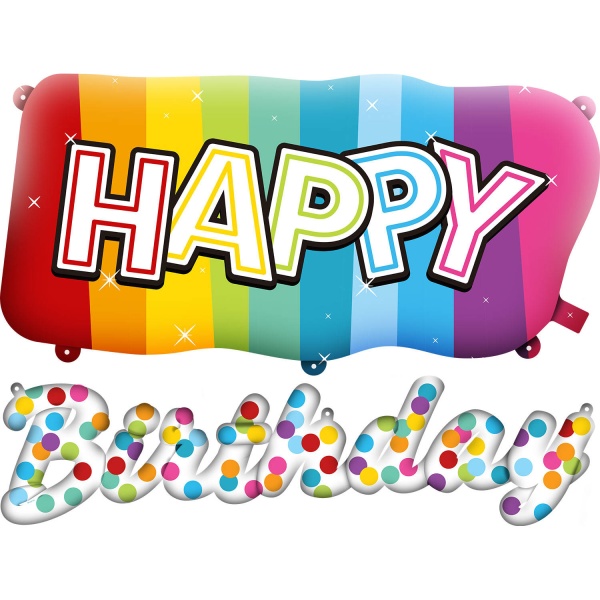 BALÓNIK fóliový Rainbow Happy Bday set 90x37cm / 88x25cm