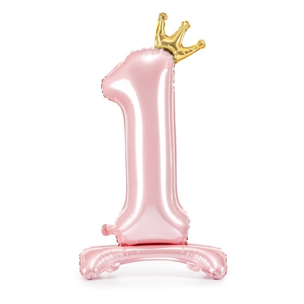 E-shop Balónik fóliový Stojacie číslo 1 s korunkou svetlo ružový 84 cm