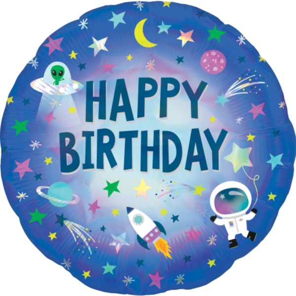 E-shop Balónik fóliový holografický Happy Birthday Vesmír 45 cm