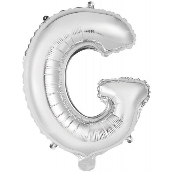 Balónik fóliový mini písmeno G strieborné 34 cm