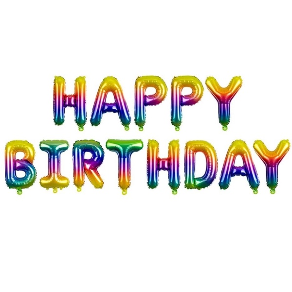 E-shop BALÓNIK fóliový nápis Happy Birthday dúhový 35x340cm