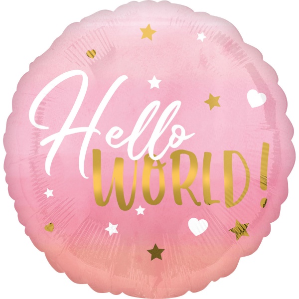 Balónik fóliový ružový Hello world 40 cm