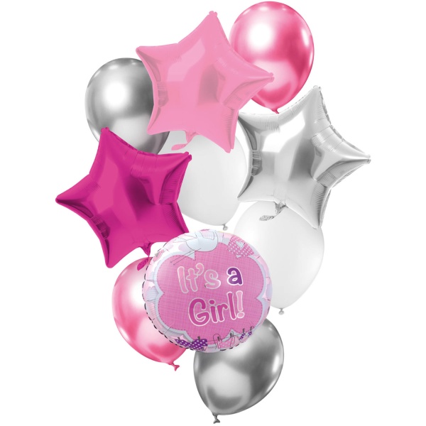 Balónikový buket It\'s a Girl! Pink/Silver 23-45 cm
