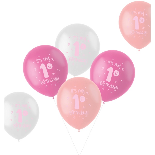 Balóniky latexové 1. narodeniny ružový mix 33 cm 6 ks