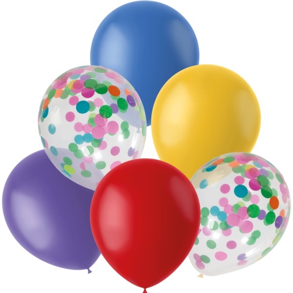 Balóniky latexové Multicolor s konfetami 30 cm, 6 ks