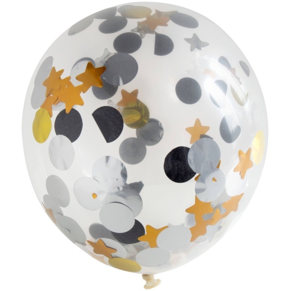 Balóniky latexové s konfetami hviezdy a kolieska 4 ks
